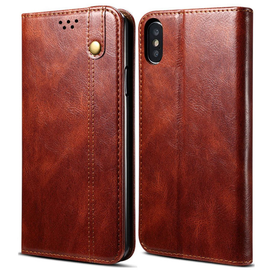 Cubix Flip Cover for Apple iPhone XS / iPhone X (5.8 Inch)  Handmade Leather Wallet Case with Kickstand Card Slots Magnetic Closure for Apple iPhone XS / iPhone X (5.8 Inch) (Brown)