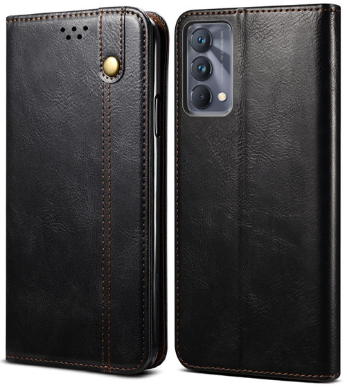 Cubix Flip Cover for Realme GT Master Edition  Handmade Leather Wallet Case with Kickstand Card Slots Magnetic Closure for Realme GT Master Edition (Black)
