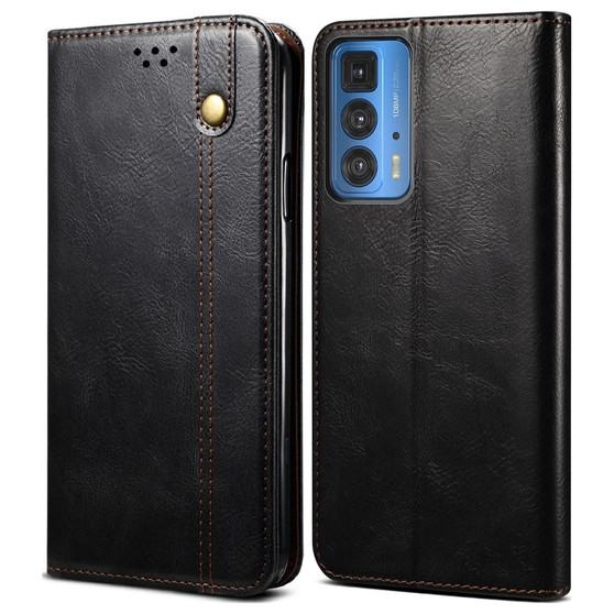 Cubix Flip Cover for Motorola Edge 20 Pro  Handmade Leather Wallet Case with Kickstand Card Slots Magnetic Closure for Motorola Edge 20 Pro (Black)