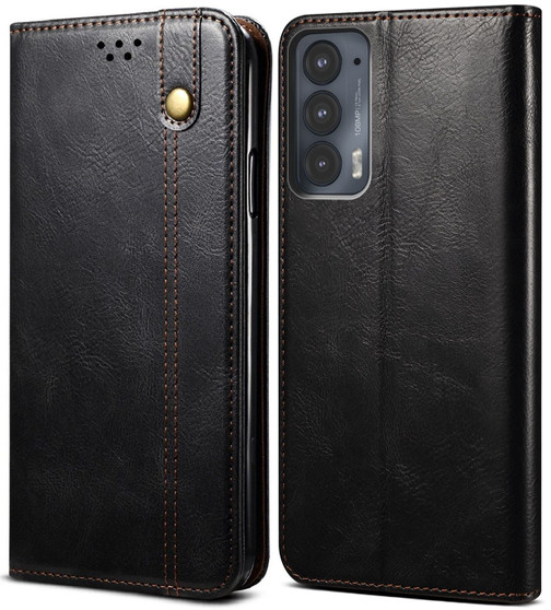 Cubix Flip Cover for Motorola Edge 20  Handmade Leather Wallet Case with Kickstand Card Slots Magnetic Closure for Motorola Edge 20 (Black)