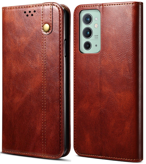 Cubix Flip Cover for OnePlus 9RT  Handmade Leather Wallet Case with Kickstand Card Slots Magnetic Closure for OnePlus 9RT (Brown)
