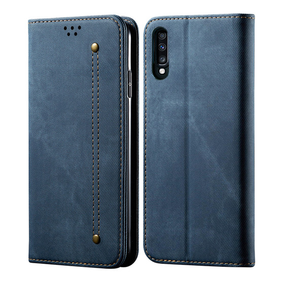 Cubix Denim Flip Cover for Samsung Galaxy A70s / Galaxy A70 Case Premium Luxury Slim Wallet Folio Case Magnetic Closure Flip Cover with Stand and Credit Card Slot (Blue)