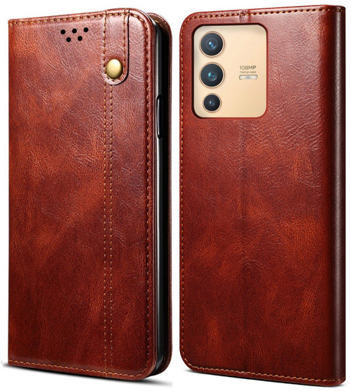 Cubix Flip Cover for Vivo V23 Pro 5G  Handmade Leather Wallet Case with Kickstand Card Slots Magnetic Closure for Vivo V23 Pro 5G (Brown)