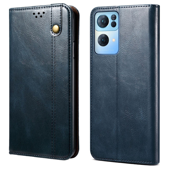 Cubix Flip Cover for Oppo Reno7 Pro 5G  Handmade Leather Wallet Case with Kickstand Card Slots Magnetic Closure for Oppo Reno7 Pro 5G (Navy Blue)