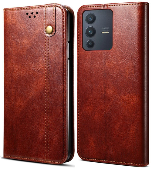Cubix Flip Cover for Vivo V23 5G  Handmade Leather Wallet Case with Kickstand Card Slots Magnetic Closure for Vivo V23 5G (Brown)