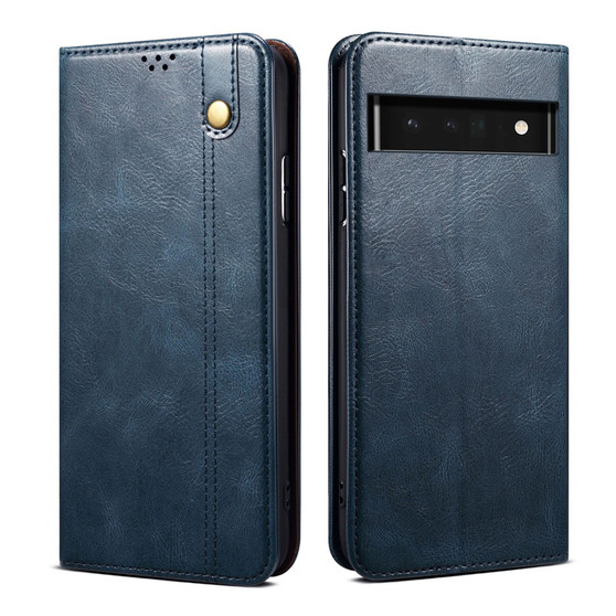 Cubix Flip Cover for Google Pixel 6a  Handmade Leather Wallet Case with Kickstand Card Slots Magnetic Closure for Google Pixel 6a (Navy Blue)