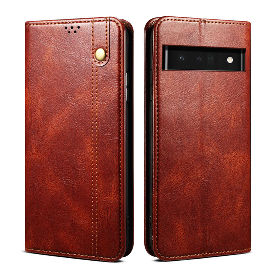 Cubix Flip Cover for Google Pixel 6a  Handmade Leather Wallet Case with Kickstand Card Slots Magnetic Closure for Google Pixel 6a (Brown)