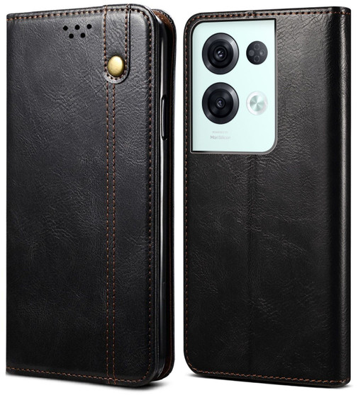 Cubix Flip Cover for Oppo Reno 8 Pro  Handmade Leather Wallet Case with Kickstand Card Slots Magnetic Closure for Oppo Reno 8 Pro (Black)