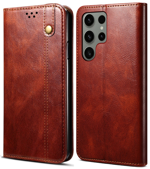Cubix Flip Cover for Samsung Galaxy S23 Ultra  Handmade Leather Wallet Case with Kickstand Card Slots Magnetic Closure for Samsung Galaxy S23 Ultra (Brown)