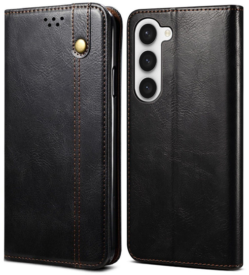 Cubix Flip Cover for Samsung Galaxy S23 Plus  Handmade Leather Wallet Case with Kickstand Card Slots Magnetic Closure for Samsung Galaxy S23 Plus (Black)
