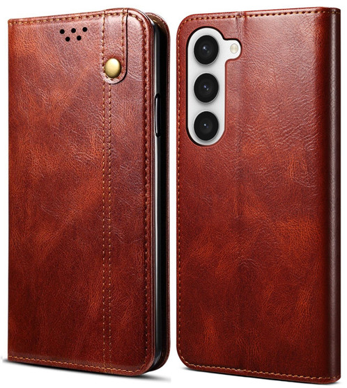 Cubix Flip Cover for Samsung Galaxy S23 Plus  Handmade Leather Wallet Case with Kickstand Card Slots Magnetic Closure for Samsung Galaxy S23 Plus (Brown)