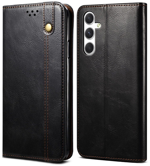 Cubix Flip Cover for Samsung Galaxy A34 5G  Handmade Leather Wallet Case with Kickstand Card Slots Magnetic Closure for Samsung Galaxy A34 5G (Black)