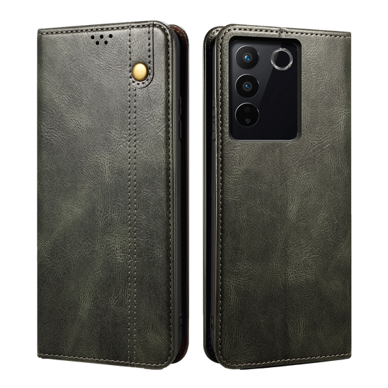 Cubix Flip Cover for Vivo V27  Handmade Leather Wallet Case with Kickstand Card Slots Magnetic Closure for Vivo V27 (Forest Green)
