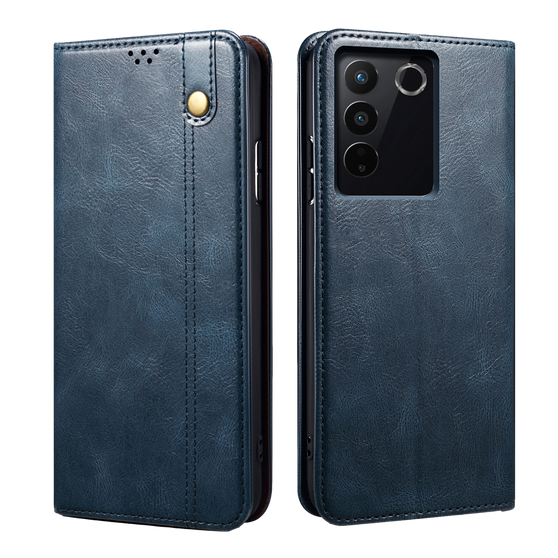Cubix Flip Cover for Vivo V27 Pro / Vivo V27  Handmade Leather Wallet Case with Kickstand Card Slots Magnetic Closure for Vivo V27 Pro / Vivo V27 (Navy Blue)