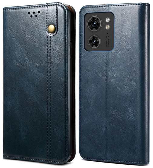 Cubix Flip Cover for Motorola Edge 40  Handmade Leather Wallet Case with Kickstand Card Slots Magnetic Closure for Motorola Edge 40 (Navy Blue)