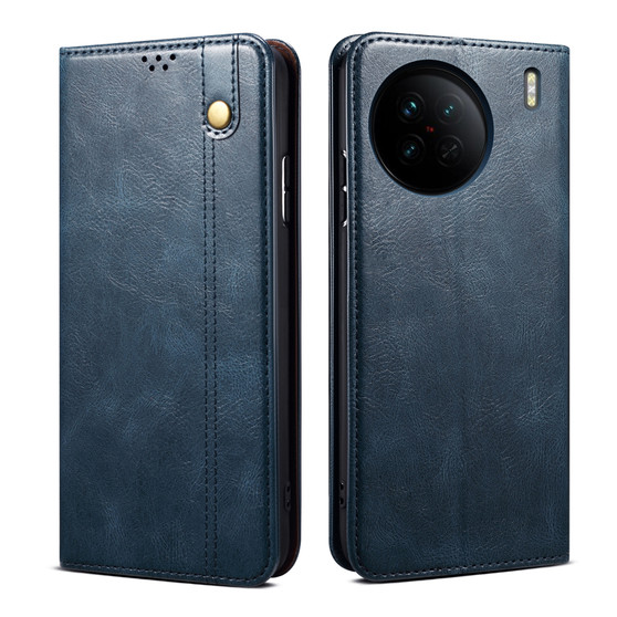 Cubix Flip Cover for vivo X90 Pro  Handmade Leather Wallet Case with Kickstand Card Slots Magnetic Closure for vivo X90 Pro (Navy Blue)