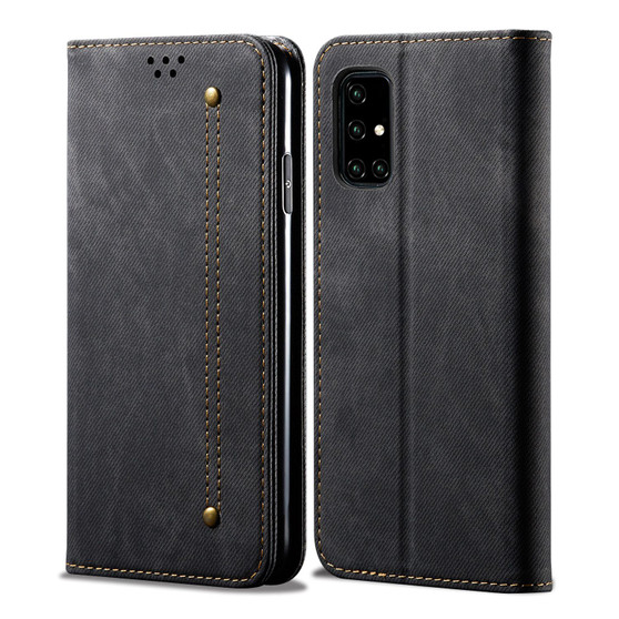 Cubix Denim Flip Cover for Samsung Galaxy A51 Case Premium Luxury Slim Wallet Folio Case Magnetic Closure Flip Cover with Stand and Credit Card Slot (Black)