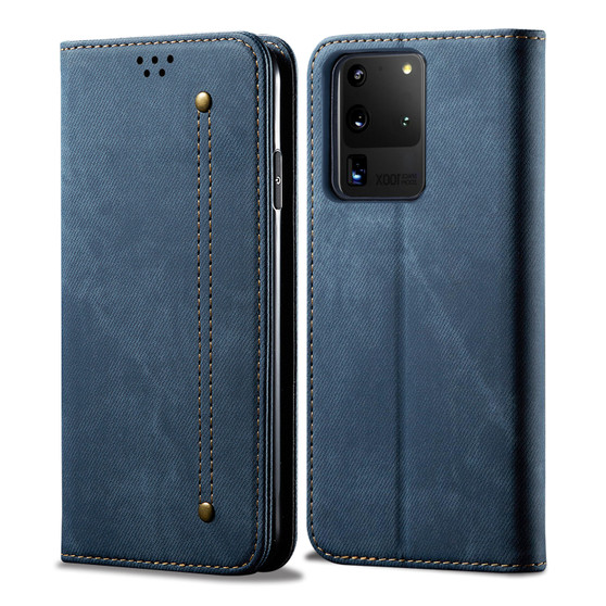 Cubix Denim Flip Cover for Samsung Galaxy S20 Ultra Case Premium Luxury Slim Wallet Folio Case Magnetic Closure Flip Cover with Stand and Credit Card Slot (Blue)