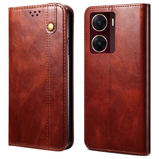 Cubix Flip Cover for vivo V29e  Handmade Leather Wallet Case with Kickstand Card Slots Magnetic Closure for vivo V29e (Brown)