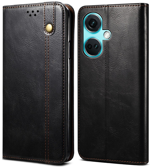 Cubix Flip Cover for OnePlus Nord CE3  Handmade Leather Wallet Case with Kickstand Card Slots Magnetic Closure for OnePlus Nord CE3 (Black)