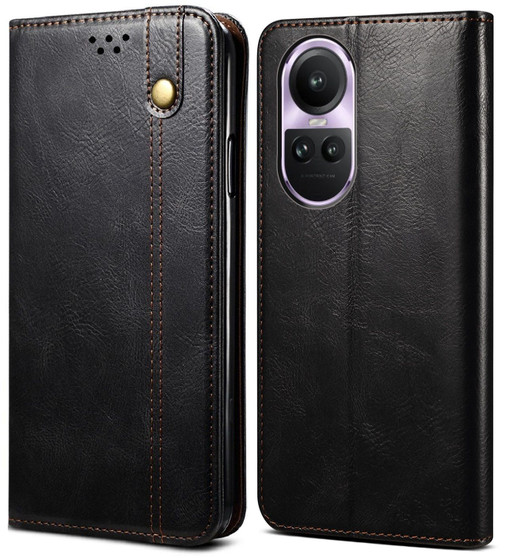 Cubix Flip Cover for Oppo Reno 10  Handmade Leather Wallet Case with Kickstand Card Slots Magnetic Closure for Oppo Reno 10 (Black)