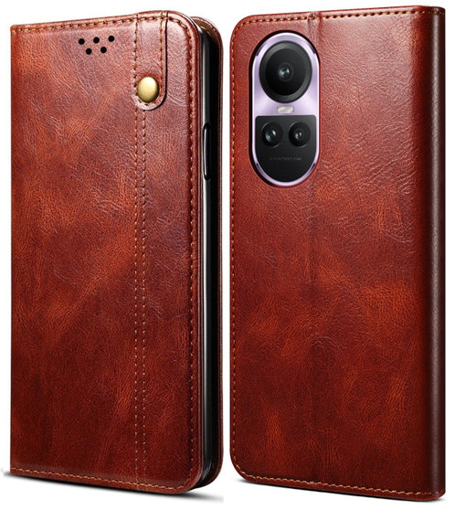 Cubix Flip Cover for Oppo Reno 10  Handmade Leather Wallet Case with Kickstand Card Slots Magnetic Closure for Oppo Reno 10 (Brown)