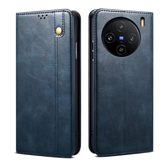 Cubix Flip Cover for Vivo X100 Pro  Handmade Leather Wallet Case with Kickstand Card Slots Magnetic Closure for Vivo X100 Pro (Navy Blue)
