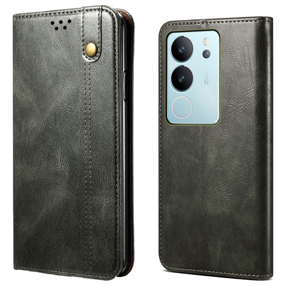 Cubix Flip Cover for vivo V29 Pro  Handmade Leather Wallet Case with Kickstand Card Slots Magnetic Closure for vivo V29 Pro (Forest Green)
