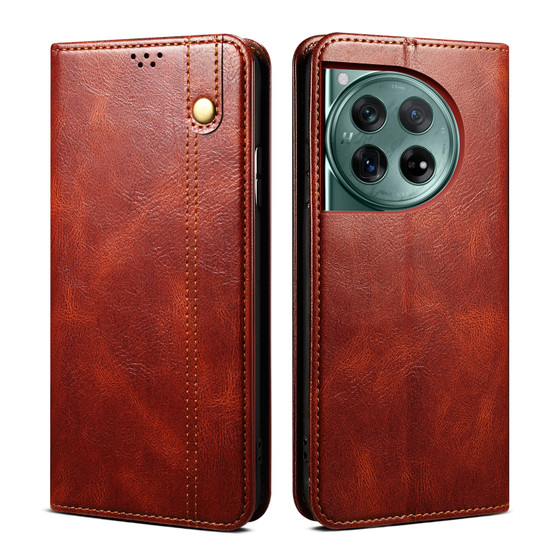 Cubix Flip Cover for OnePlus 12  Handmade Leather Wallet Case with Kickstand Card Slots Magnetic Closure for OnePlus 12 (Brown)