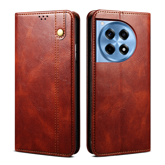 Cubix Flip Cover for OnePlus 12R  Handmade Leather Wallet Case with Kickstand Card Slots Magnetic Closure for OnePlus 12R (Brown)