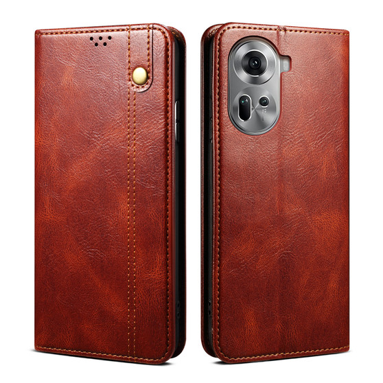 Cubix Flip Cover for Oppo Reno 11 / Reno11  Handmade Leather Wallet Case with Kickstand Card Slots Magnetic Closure for Oppo Reno 11 / Reno11 (Brown)