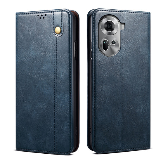 Cubix Flip Cover for Oppo Reno 11 / Reno11  Handmade Leather Wallet Case with Kickstand Card Slots Magnetic Closure for Oppo Reno 11 / Reno11 (Navy Blue)