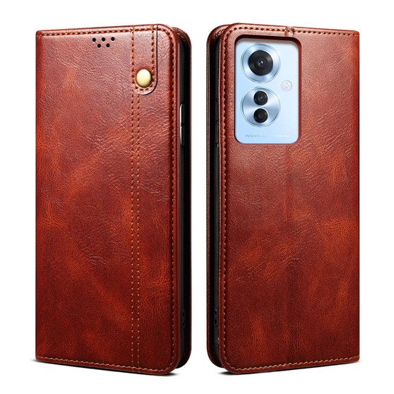 Cubix Flip Cover for OPPO F25 Pro  Handmade Leather Wallet Case with Kickstand Card Slots Magnetic Closure for OPPO F25 Pro (Brown)
