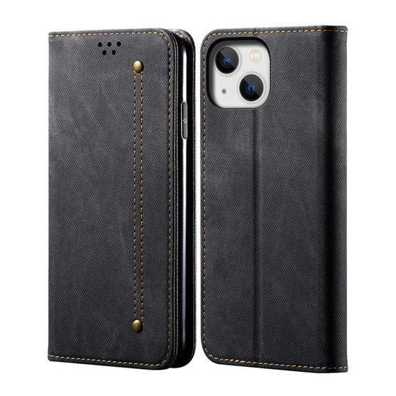 Cubix Denim Flip Cover for Apple iPhone 15 Case Premium Luxury Slim Wallet Folio Case Magnetic Closure Flip Cover with Stand and Credit Card Slot (Black)