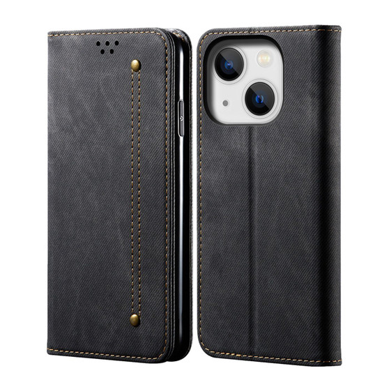Cubix Denim Flip Cover for Apple iPhone 15 Plus Case Premium Luxury Slim Wallet Folio Case Magnetic Closure Flip Cover with Stand and Credit Card Slot (Black)