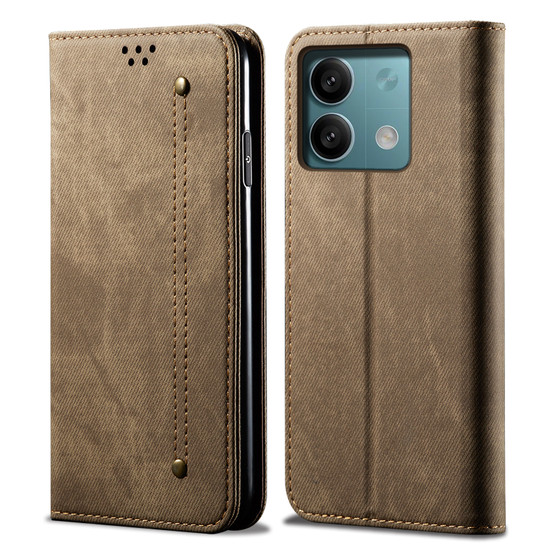 Cubix Denim Flip Cover for Redmi Note 13 Pro Case Premium Luxury Slim Wallet Folio Case Magnetic Closure Flip Cover with Stand and Credit Card Slot (Khaki)