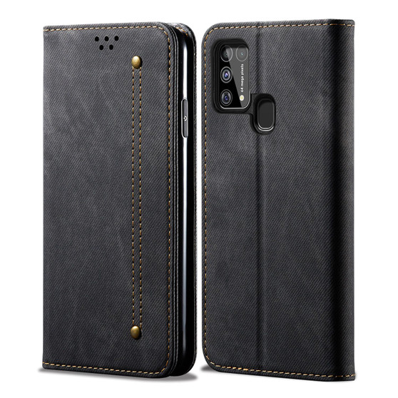 Cubix Denim Flip Cover for Samsung Galaxy M31 Case Premium Luxury Slim Wallet Folio Case Magnetic Closure Flip Cover with Stand and Credit Card Slot (Black)