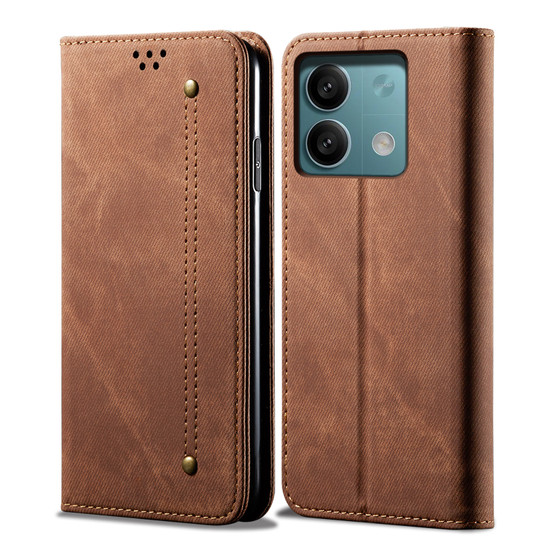 Cubix Denim Flip Cover for Redmi Note 13 Pro Case Premium Luxury Slim Wallet Folio Case Magnetic Closure Flip Cover with Stand and Credit Card Slot (Brown)