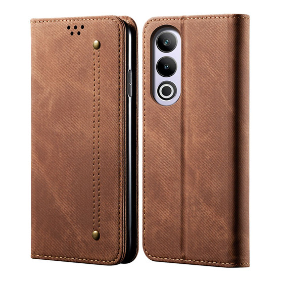 Cubix Denim Flip Cover for OnePlus Nord CE4 Case Premium Luxury Slim Wallet Folio Case Magnetic Closure Flip Cover with Stand and Credit Card Slot (Brown)