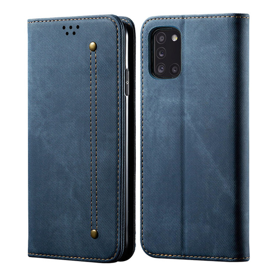Cubix Denim Flip Cover for Samsung Galaxy A31 Case Premium Luxury Slim Wallet Folio Case Magnetic Closure Flip Cover with Stand and Credit Card Slot (Blue)