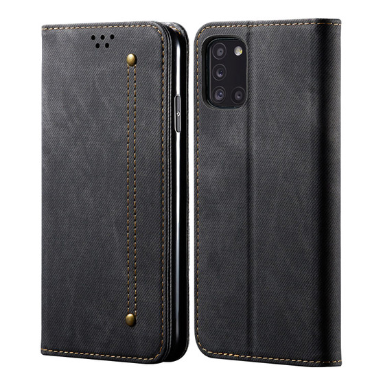 Cubix Denim Flip Cover for Samsung Galaxy A31 Case Premium Luxury Slim Wallet Folio Case Magnetic Closure Flip Cover with Stand and Credit Card Slot (Black)