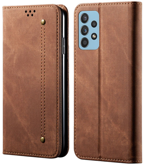 Cubix Denim Flip Cover for Samsung Galaxy A52 / Galaxy A52s 5G Case Premium Luxury Slim Wallet Folio Case Magnetic Closure Flip Cover with Stand and Credit Card Slot (Brown)