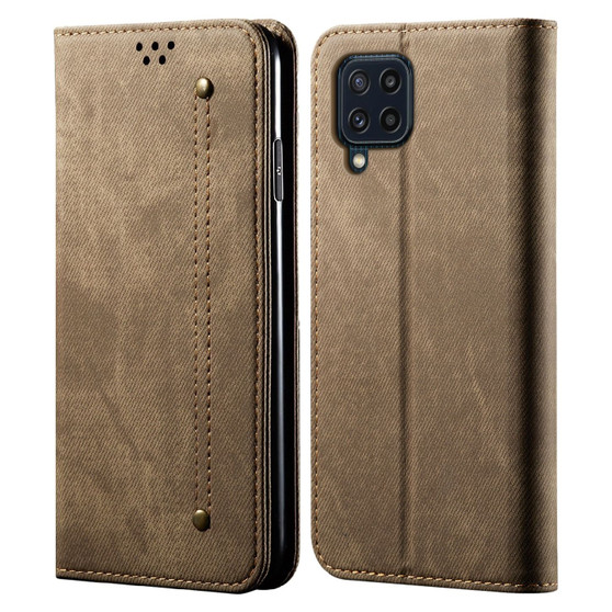 Cubix Denim Flip Cover for Samsung Galaxy M32 Case Premium Luxury Slim Wallet Folio Case Magnetic Closure Flip Cover with Stand and Credit Card Slot (Khaki)