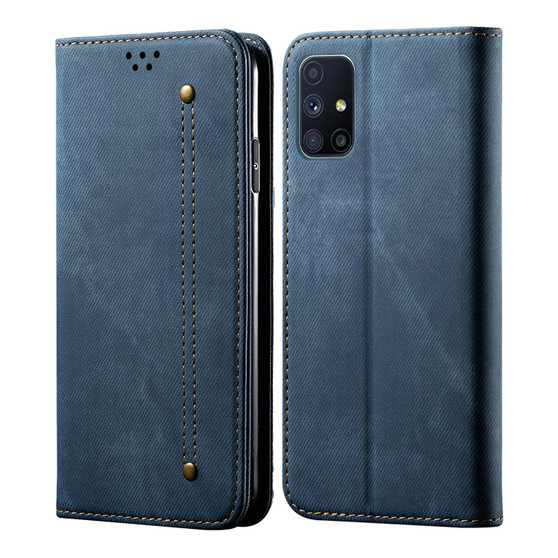 Cubix Denim Flip Cover for Samsung Galaxy M51 Case Premium Luxury Slim Wallet Folio Case Magnetic Closure Flip Cover with Stand and Credit Card Slot (Blue)