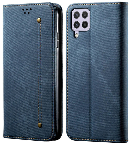 Cubix Denim Flip Cover for Samsung Galaxy A22 (4G) Case Premium Luxury Slim Wallet Folio Case Magnetic Closure Flip Cover with Stand and Credit Card Slot (Blue)