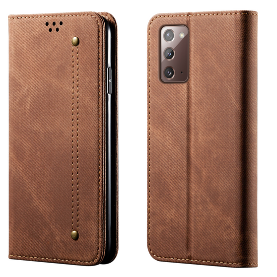 Cubix Denim Flip Cover for Samsung Galaxy Note 20 Case Premium Luxury Slim Wallet Folio Case Magnetic Closure Flip Cover with Stand and Credit Card Slot (Brown)