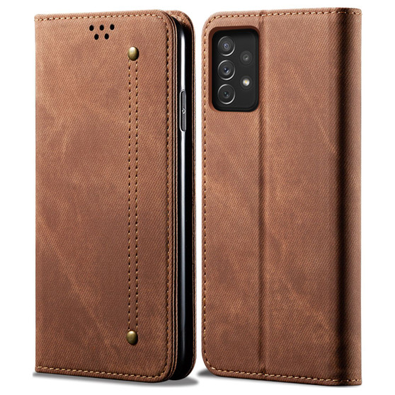 Cubix Denim Flip Cover for Samsung Galaxy A33 5G Case Premium Luxury Slim Wallet Folio Case Magnetic Closure Flip Cover with Stand and Credit Card Slot (Brown)