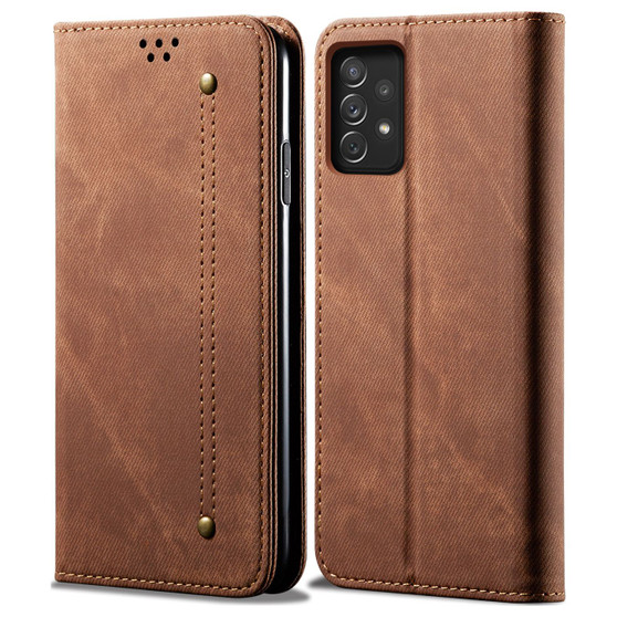 Cubix Denim Flip Cover for Samsung Galaxy A53 5G Case Premium Luxury Slim Wallet Folio Case Magnetic Closure Flip Cover with Stand and Credit Card Slot (Brown)