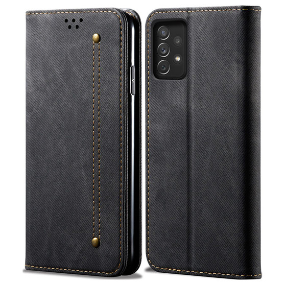 Cubix Denim Flip Cover for Samsung Galaxy A33 5G Case Premium Luxury Slim Wallet Folio Case Magnetic Closure Flip Cover with Stand and Credit Card Slot (Black)