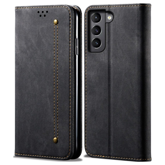 Cubix Denim Flip Cover for Samsung Galaxy S22 Plus Case Premium Luxury Slim Wallet Folio Case Magnetic Closure Flip Cover with Stand and Credit Card Slot (Black)
